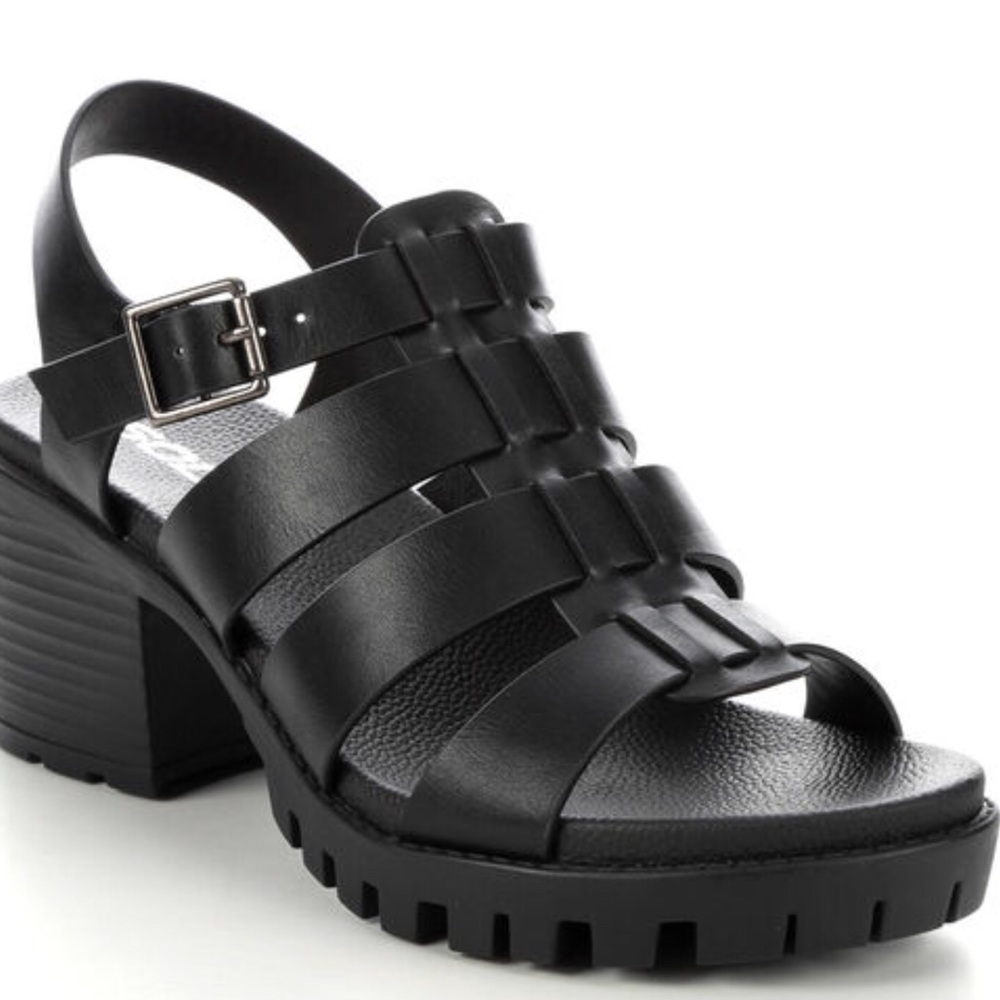 Size 7.5 Soda EMI Black Lug Sole Platform Heel Sandals - Picture 6 of 6
